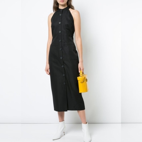 ADAM Lippes Gaberdine Halter Midi Shirt Dress Wool 4 black - Picture 15 of 15